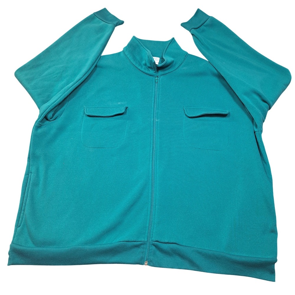 Haband Casual Joe Mens 3X Teal Green Full Zip Fleece Track Jacket Mock Neck 15A